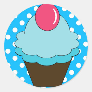 Adesivo Redondo Cupcake azul da baga do KRW com bolinhas