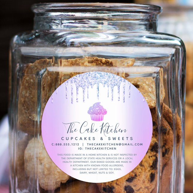 Adesivo Redondo Cupcake Bakery Chef Chic Purple Glitter Drill Lega (Criador carregado)