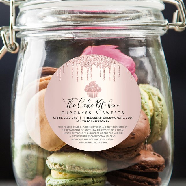 Adesivo Redondo Cupcake Bakery Chef Rosa Dourado Glitter Drives Le (Criador carregado)