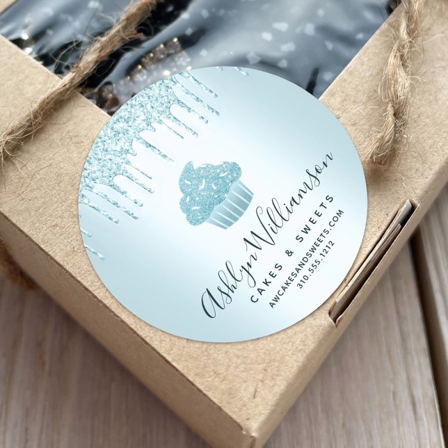 Adesivo Redondo Cupcake Bakery Chef Turquoise Glitter Drives Chic (Criador carregado)