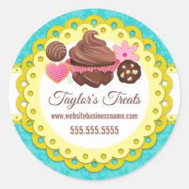 Adesivo Redondo Cupcake Bakery Damask Yellow Scallop Seals
