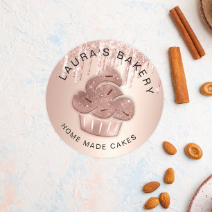 Adesivo Redondo Cupcake Bakery Pastelaria Chef Glitter Drives Rosa