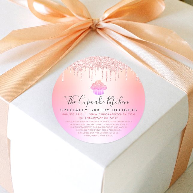 Adesivo Redondo Cupcake Bakery Rosa Glitter Arco-Íris Ombro Legal (Criador carregado)