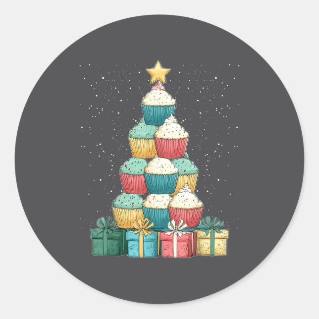 Adesivo Redondo Cupcake Baking Baker Christmas Tree Xmas  (Frente)