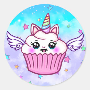 Adesivo Redondo Cupcake Bastante Arco-Íris Unicórnio Kawaii Stic