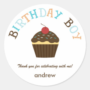 Adesivo Redondo Cupcake Birthday Boy Favor Sticker /Envelope Seal