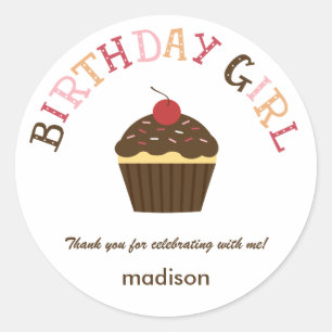 Adesivo Redondo Cupcake Birthday Girl Favor Sticker /Envelope Seal