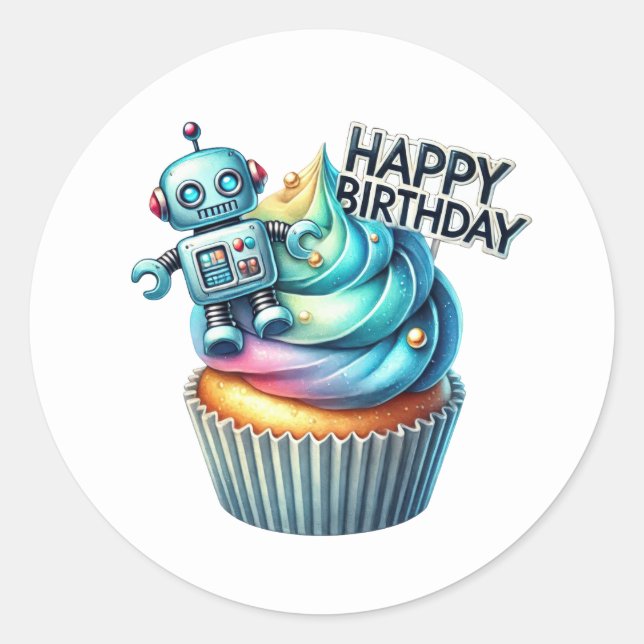 Adesivo Redondo Cupcake Birthday Stickers (Frente)