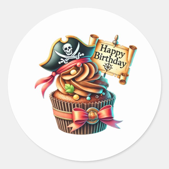 Adesivo Redondo Cupcake Birthday Stickers (Frente)