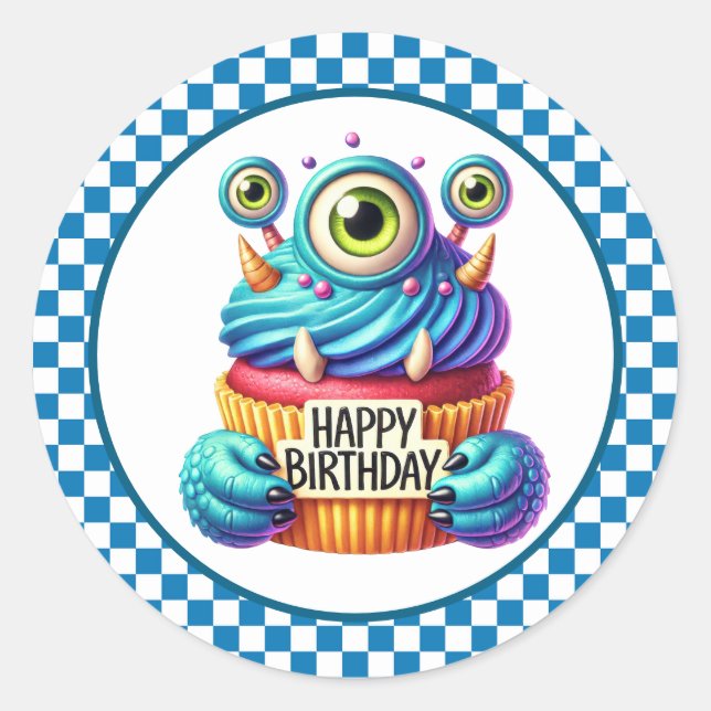 Adesivo Redondo Cupcake Birthday Stickers (Frente)