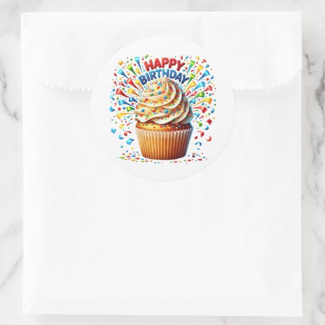 Adesivo Redondo Cupcake Birthday Stickers (Bolsa)