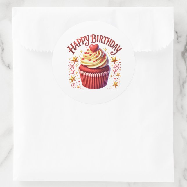 Adesivo Redondo Cupcake Birthday Stickers (Bolsa)