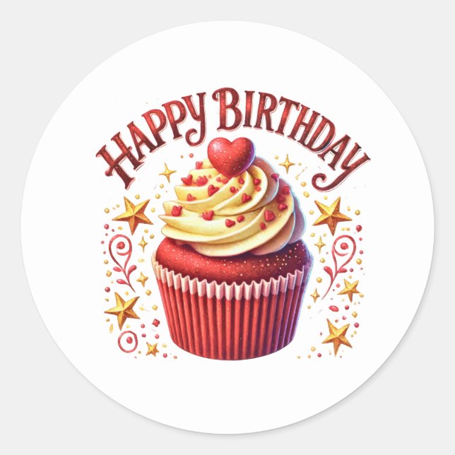 Adesivo Redondo Cupcake Birthday Stickers (Frente)