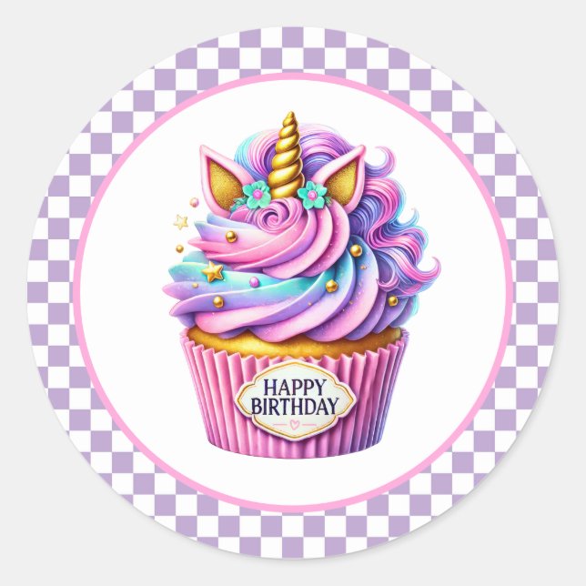 Adesivo Redondo Cupcake Birthday Stickers (Frente)
