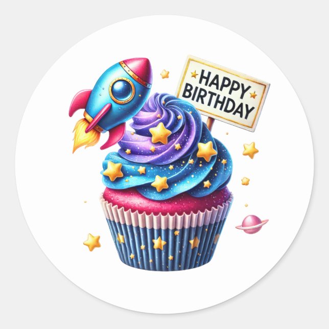 Adesivo Redondo Cupcake Birthday Stickers (Frente)