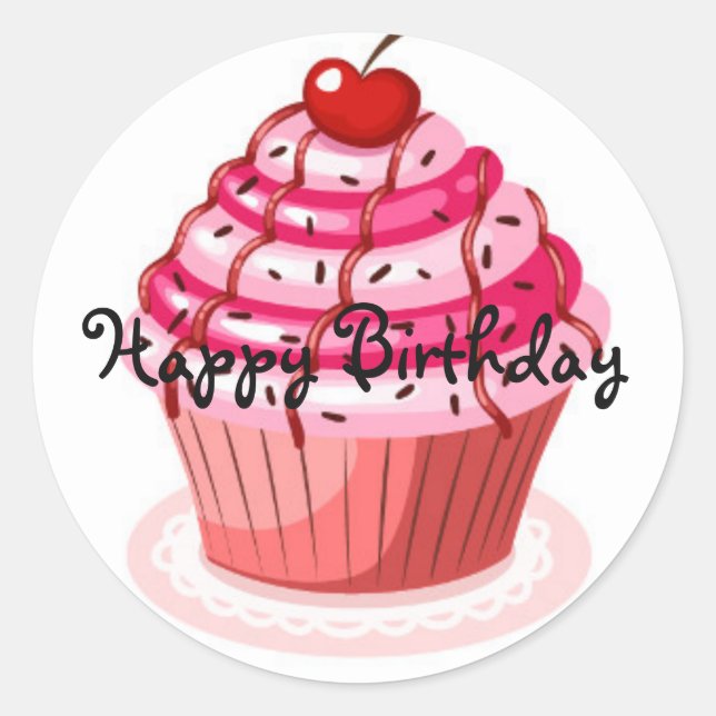 Adesivo Redondo Cupcake Birthday Stickers (Frente)