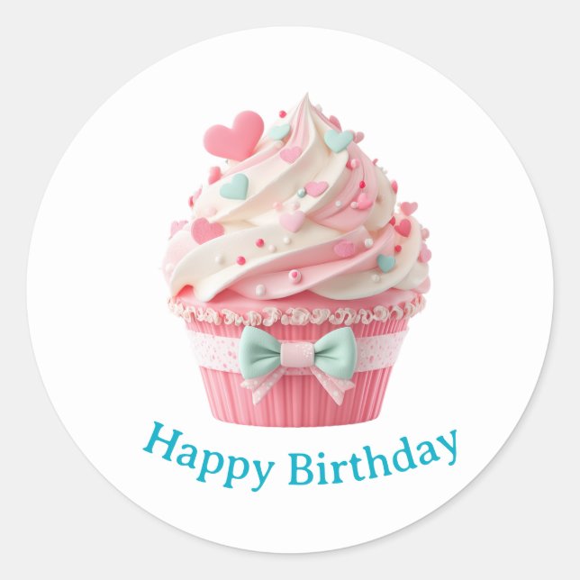 Adesivo Redondo Cupcake Birthday Stickers (Frente)