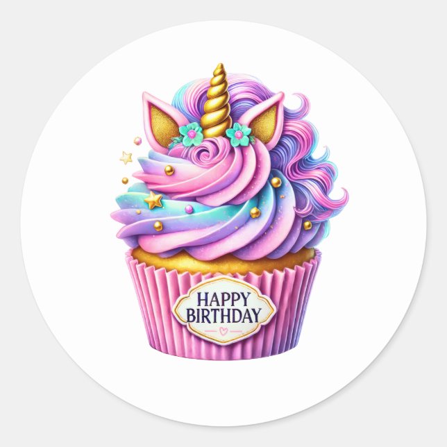 Adesivo Redondo Cupcake Birthday Stickers (Frente)