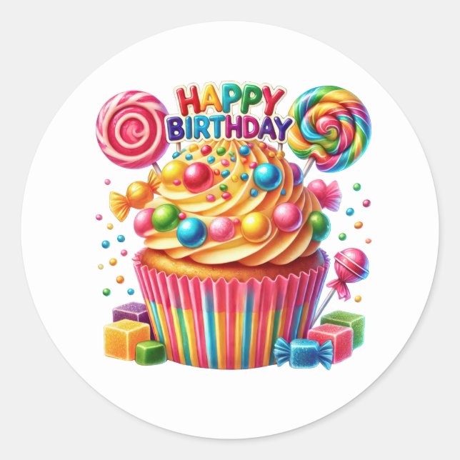 Adesivo Redondo Cupcake Birthday Stickers (Frente)