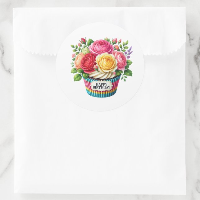 Adesivo Redondo Cupcake Birthday Stickers (Bolsa)