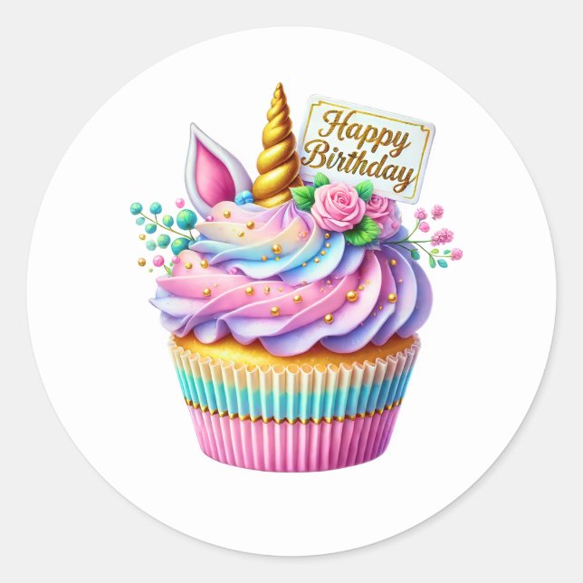 Adesivo Redondo Cupcake Birthday Stickers (Frente)