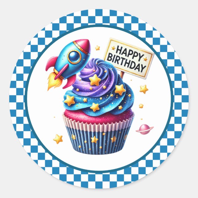 Adesivo Redondo Cupcake Birthday Stickers (Frente)