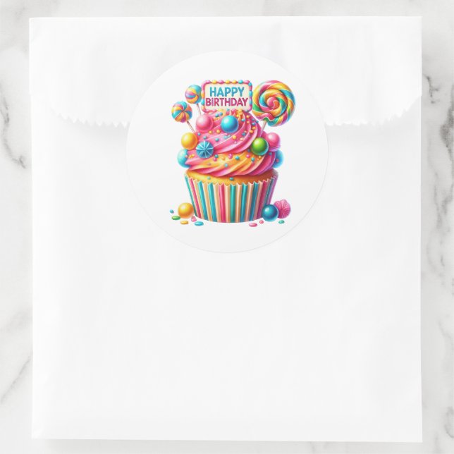 Adesivo Redondo Cupcake Birthday Stickers (Bolsa)