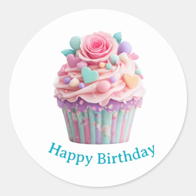 Adesivo Redondo Cupcake Birthday Stickers (Frente)