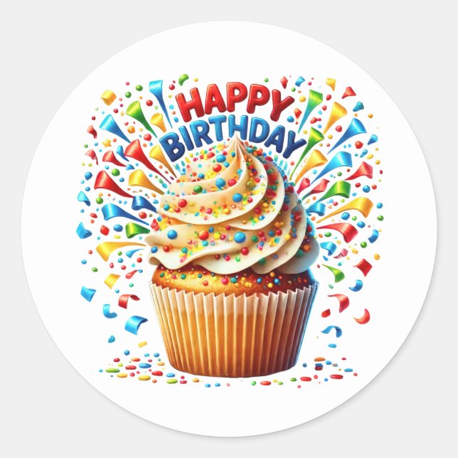 Adesivo Redondo Cupcake Birthday Stickers (Frente)