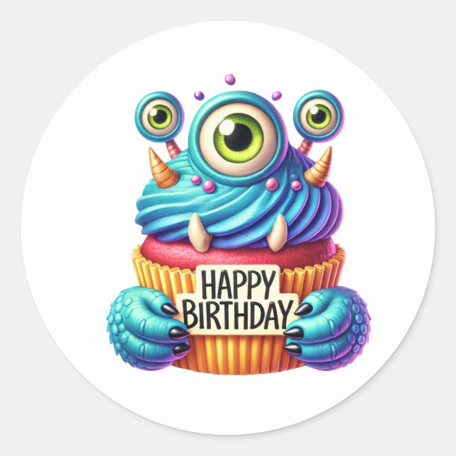 Adesivo Redondo Cupcake Birthday Stickers (Frente)