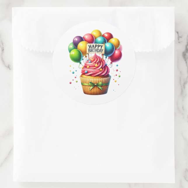 Adesivo Redondo Cupcake Birthday Stickers (Bolsa)