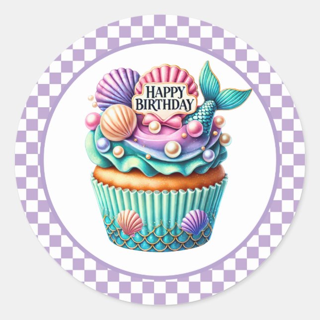 Adesivo Redondo Cupcake Birthday Stickers (Frente)