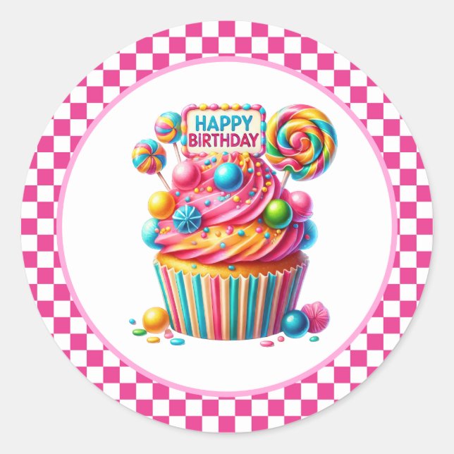 Adesivo Redondo Cupcake Birthday Stickers (Frente)