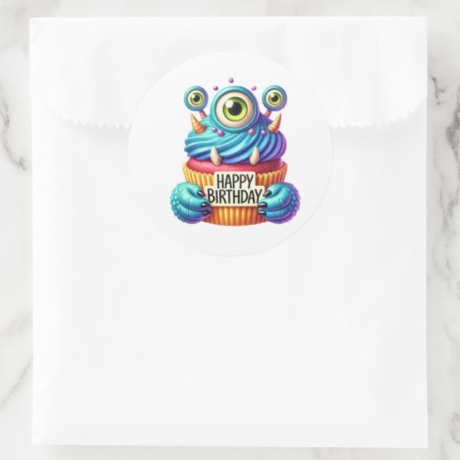 Adesivo Redondo Cupcake Birthday Stickers (Bolsa)