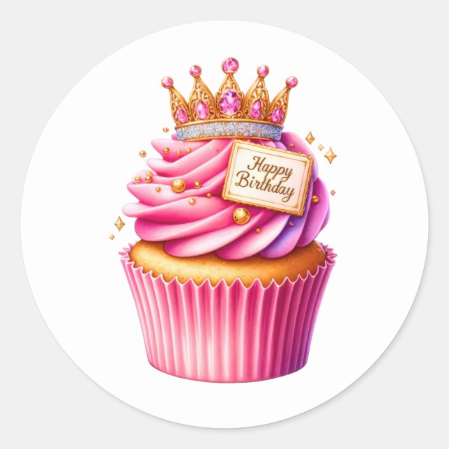 Adesivo Redondo Cupcake Birthday Stickers (Frente)