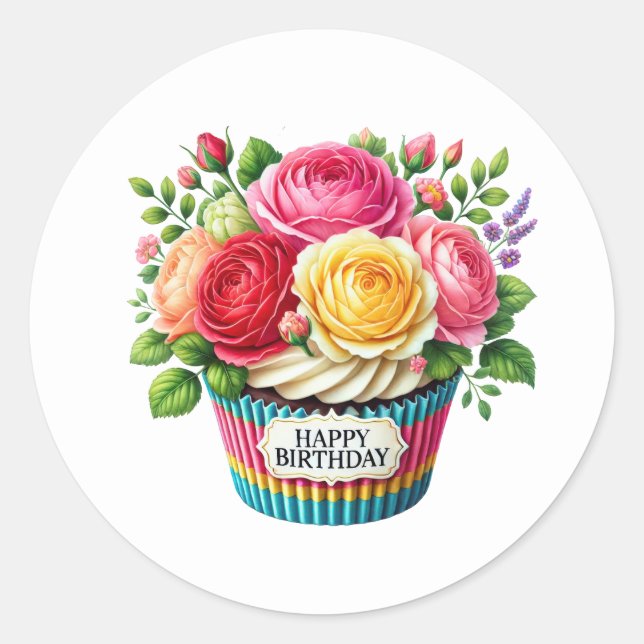 Adesivo Redondo Cupcake Birthday Stickers (Frente)