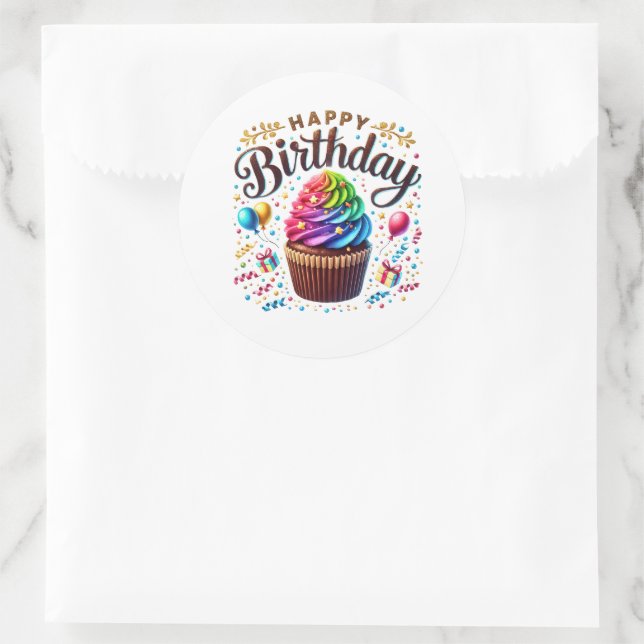 Adesivo Redondo Cupcake Birthday Stickers (Bolsa)