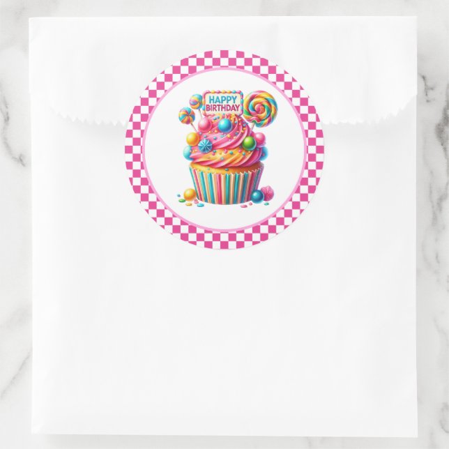 Adesivo Redondo Cupcake Birthday Stickers (Bolsa)