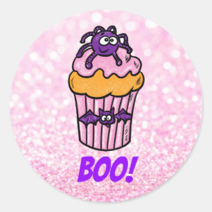 Adesivo Redondo Cupcake bonito com o monstro Halloween personalizá