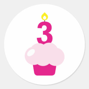 Adesivo Redondo Cupcake bonito com vela do aniversário