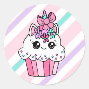 Adesivo Redondo Cupcake Branco Cor de Branco Cor-de-rosa