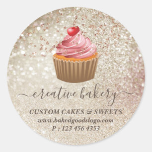 Adesivo Redondo Cupcake brilho dourado pastelaria padaria