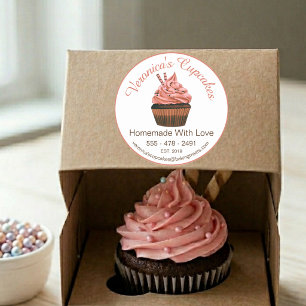 Adesivo Redondo Cupcake Brown Com Detalhes de Contato