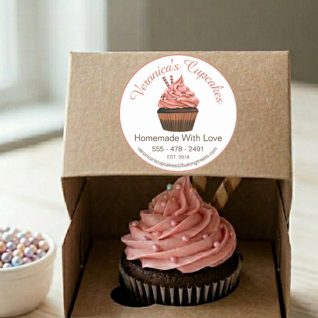 Adesivo Redondo Cupcake Brown Com Detalhes de Contato (Criador carregado)