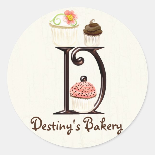 Adesivo Redondo Cupcake Carta D Monograma Logotipo para empresas (Frente)