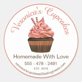 Adesivo Redondo Cupcake Castanho Com Detalhes De Contato