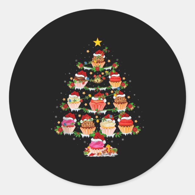 Adesivo Redondo Cupcake Christmas Tree Lights Funny Fast Food Cupc (Frente)