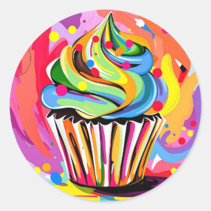 Adesivo Redondo Cupcake Colorido com Matizes Vibrantes