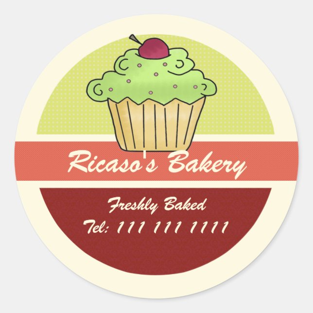 Adesivo Redondo Cupcake com Cereja no Topo (Frente)