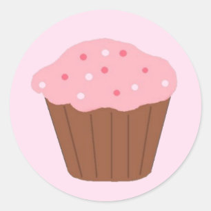 Adesivo Redondo Cupcake com Confeitos Rosa